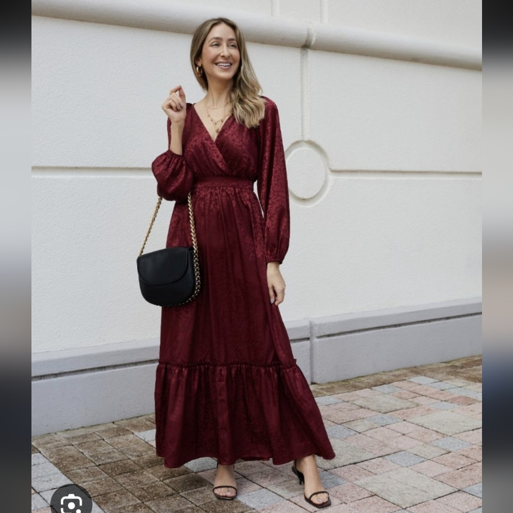 Express Red Ruffled Tiered Sundress with Plunge Neckline